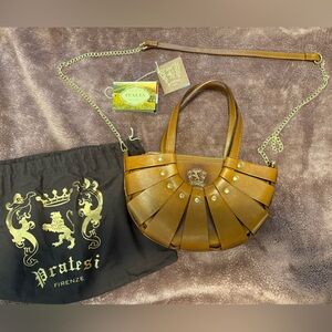 Pratesi Firenze Half Moon Crescent Basket Purse Crossbody Hand Bag Leather
